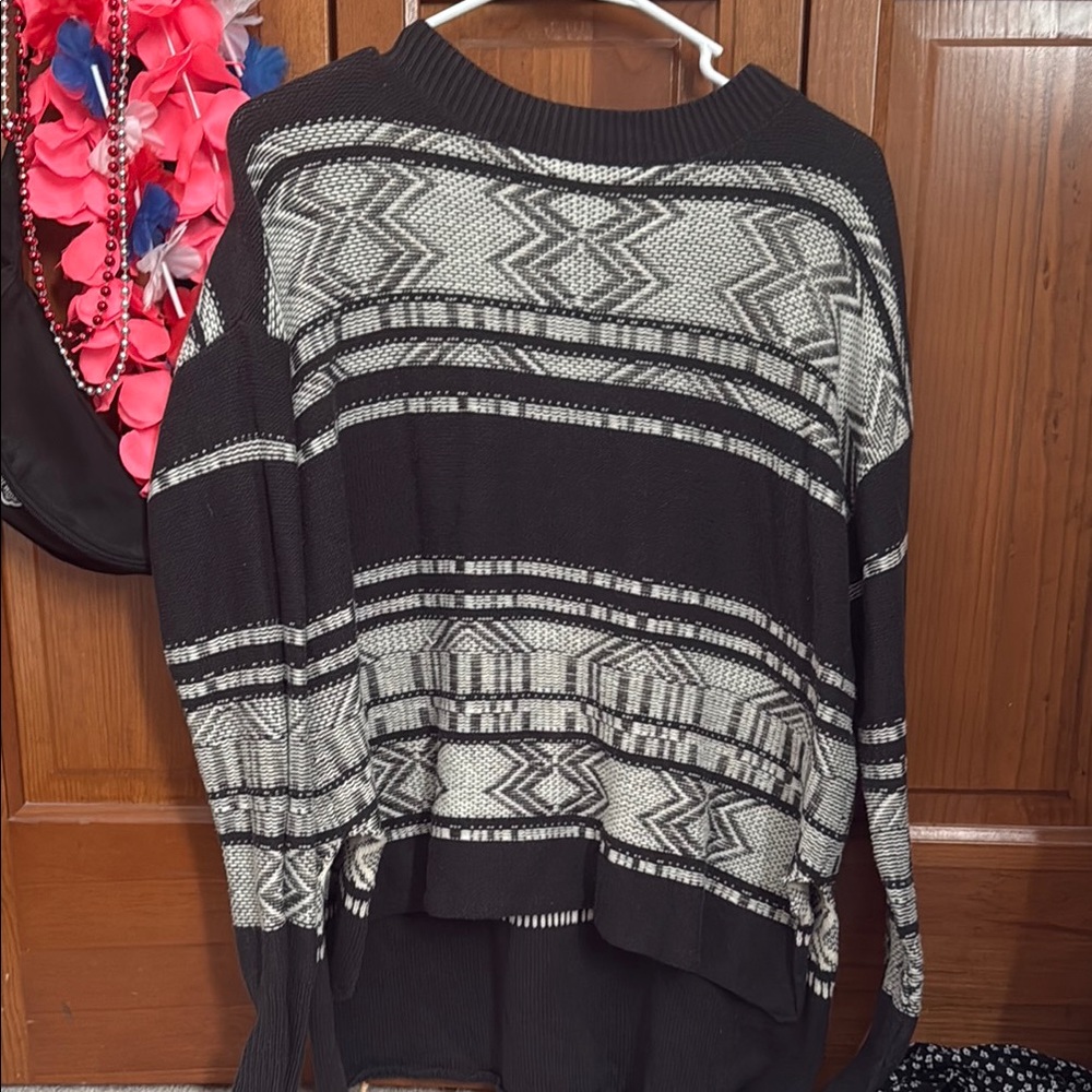 Billabong Black and White Cowl Neck Sweater with Nordic Patterns